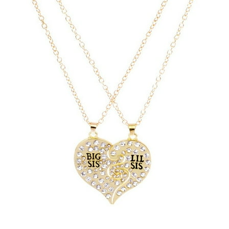 2Pcs Big Little Sister Letter Inlaid Rhinestone Heart Matching Necklace Jewelry