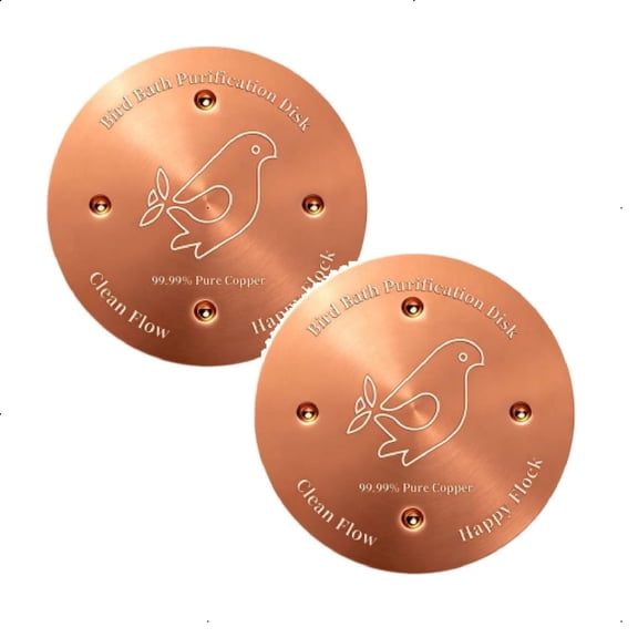 2Pcs Bird Bath Disc 99.99% Pure Copper Bird Bath Purification Disk 4Inch 0.7Mm Thick Self Cleaning Design For Clean Water All Year Disks For Outdoor Birdbaths Bowls Bird Feeders