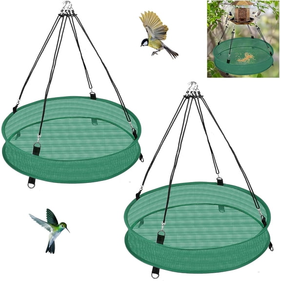 2Pcs Bird Seed Catcher Tray for Hanging Bird Feeder Platform, 4" Deep Birdseed Hoop for Hummingbird Feeders Bee Feeder Outdoor Garden Accessories (Green, 30inch)