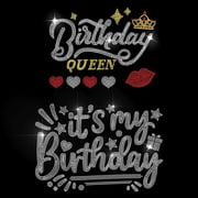 2Pcs Birthday Queen Iron on Rhinestone Decal It's My Birthday Hotfix Transfer Sticker Crown Patch Bling Clothing Repair Applique for T-Shirt Hat Jacket Garment Bag DIY Decor