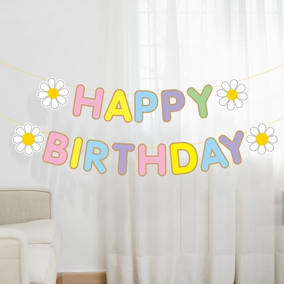 2Pcs Birthday Theme Paper Flags Flower Streamer Hanging Banners for Party Home Decorations Colorful 5000mm Flag 140x121mm