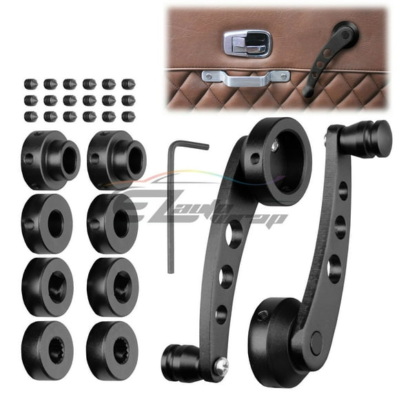 2Pcs Black Car Window Winder Glass Crank Handle Aluminium Knobs Metal Universal