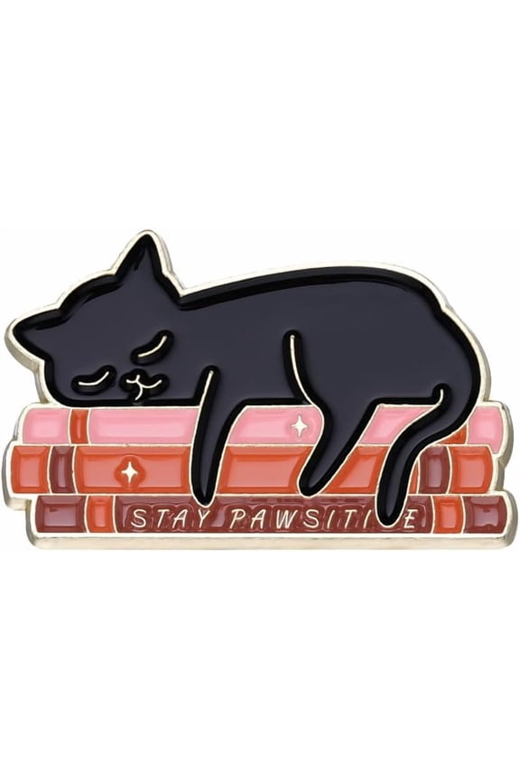 2Pcs Black Cat Enamel Brooches Alloy Sleeping Cat in Book 29.5x19.5mm for Clothes Backpack Accessories Decoration Black