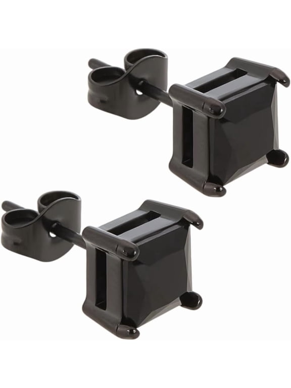 2Pcs Black Cubic Zirconia Earrings 7x7mm Titanium Steel Cubic Zirconia Stud Earrings Cut Square Clear Cubic Zirconia Stud Earrings for Jewelry Gift Earring Supplies Black DIY
