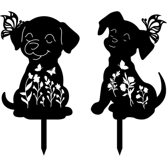 2Pcs Black Dog Stake Metal Dog Garden Decor Art Dog Silhouette Statues Garden Decorative Dog Ground Insert Lawn Ornaments for Outside Outdoor Dog Lover Gifts 8.6/8.3x11.8Inch
