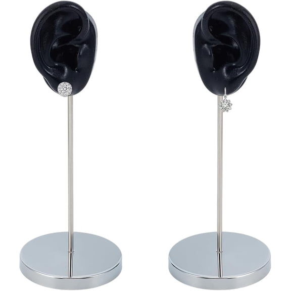 2Pcs Black Ear Shaped Earring Display Stand with Iron Base Silicone Ear Displays Model Earring Show Rack Piercing Practice Models Jewelry Organizer for Photography Jewelry Props Show