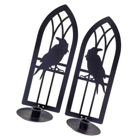 2Pcs Black Iron Wall Candle Stand Gothic Jackdaw Shape Candlestick Decorative Sconce Lighting Fixture For Living Room