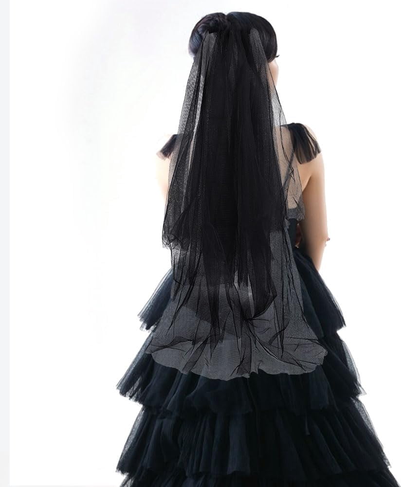 2Pcs Black Lace Veil Wedding Bridal Veil with Comb Gothic Bridal Veil ...