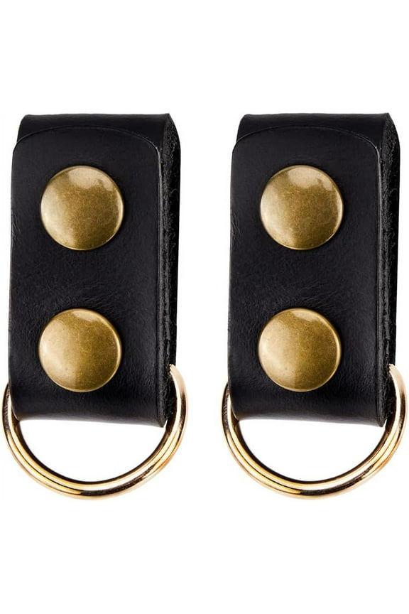2Pcs Black Leather Belt Keepers Loop Stays Heavy Duty Tactical Belt End Holder Retainer with 2PCS Iron D Rings Belt Loop Keepers Keychain