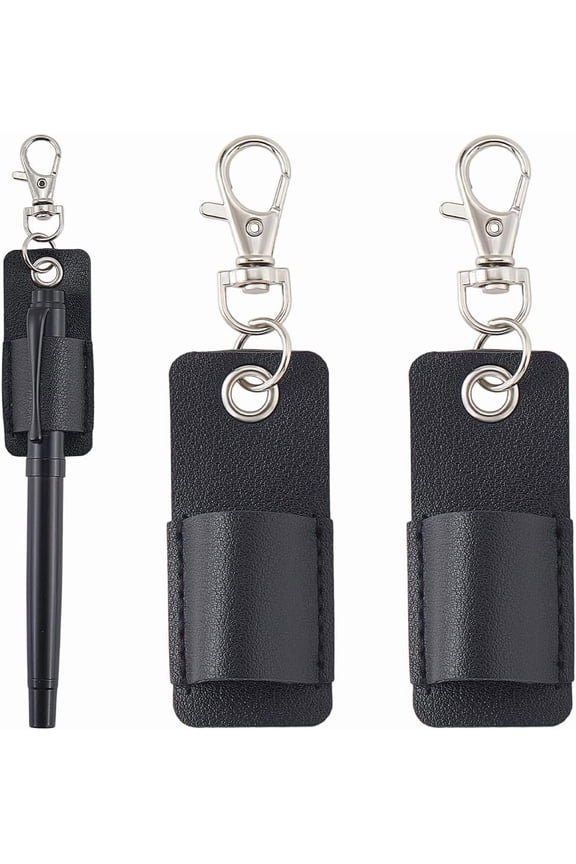 2Pcs Black Leather Pen Holder Keychain Clip Pencil Neck Lanyard Anti-Lost Portable Pendant Lobster Clasps Pocket Protector Storage for DIY handcrafting