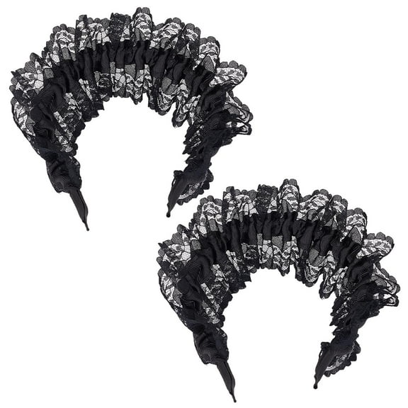 2Pcs Black Lolita Lace Headband Lace Headdress Vintage Floral Embroidered Head Bands Fashion Hairbands For Women Bridal Headpiece For Birthday Prom Parties for diy