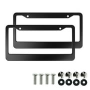 2Pcs Black Metal License Plate Frame Tag Cover Screw Caps Stainless Steel New