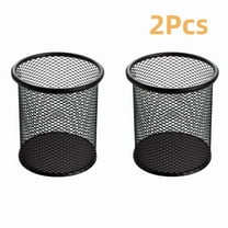 2Pcs Black Pen Holder Cup for Desk, Pencil Cup Holder, Black Wire Mesh Pen Cup for Desk Office Pen Organizer ,Circle