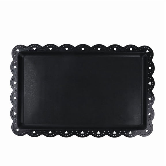 2Pcs Black Plastic Dessert Serving Trays, Rectangular Cookie Fruit Display Plates For Graduation Wedding Party