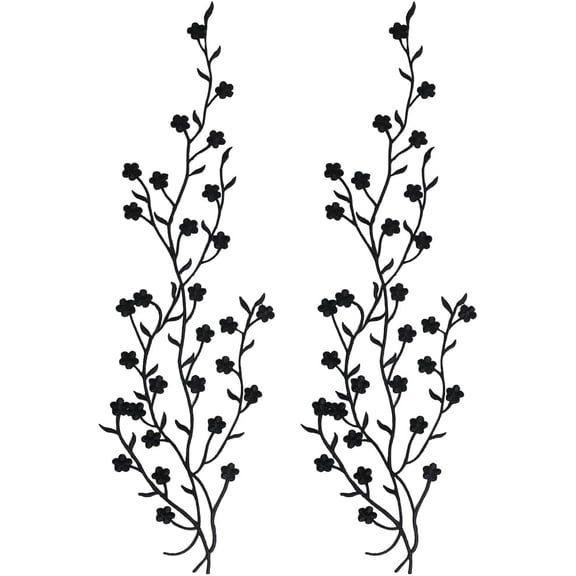 2Pcs Black Plum Blossom Applique Flower Patch Repair Embroidered Floral Lace Patches Fabric Sticker Iron on Sew on Embroidery Embellishments for DIY Clothes Dresses Craft Accessories Decor for DIY