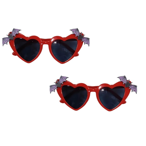 2Pcs Black Red Heart Shaped Bat Sunglasses Halloween Accessories Two Bat Sunglasses Accessories Halloween Gothic Goth Gifts Event & Party