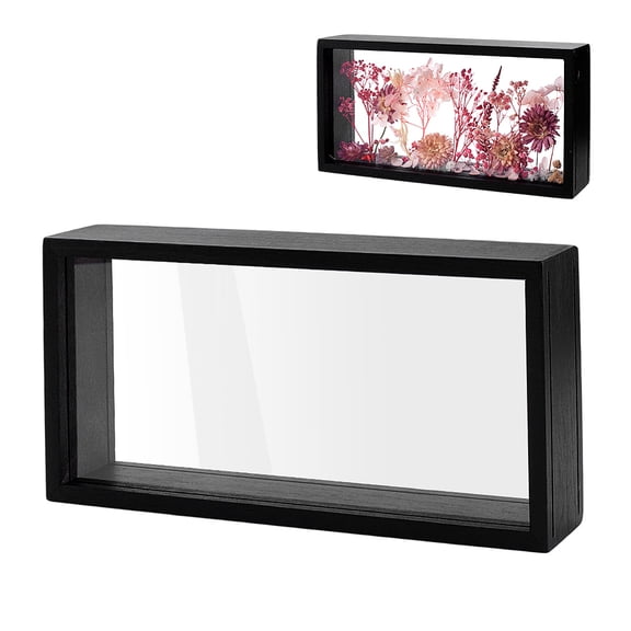 2Pcs Black Shadow Photo Frame Double Acrylic Shadow Boxes Display Cases Wooden Dried Flower Frame DIY Display Storage Box DIY