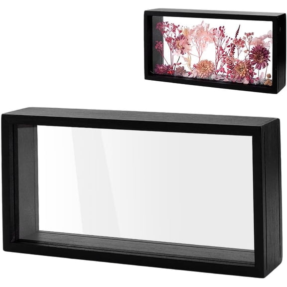2Pcs Black Shadow Photo Frame Double Acrylic Shadow Boxes Display Cases Wooden Dried Flower Frame DIY Display Storage Box