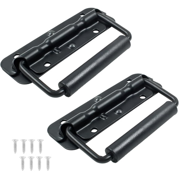 2Pcs Black Spring Loaded Case Handles, 304 Stainless Steel Surface Mount Chest Handle with Rubber Grip, Heavy Duty Cabinet Pulls Hardware for Toolbox Chest Case (122mm / 4.82")