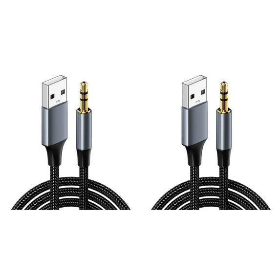 2Pcs Black USB to 3.5mm Audio Male to Male Stereo USB A to 3.5 Jack AUX Adapter Wire Headphone Speaker for Headphones Speaker PC Laptop,Not for Charging