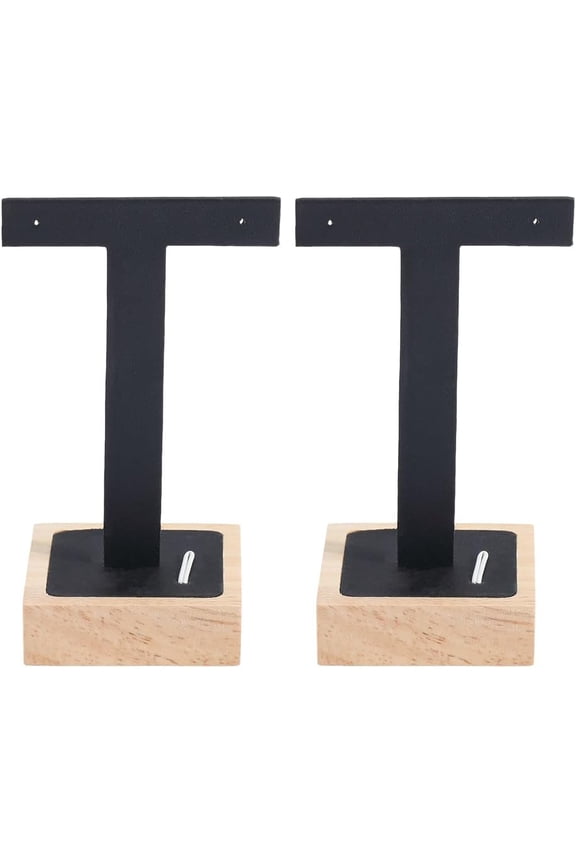 2Pcs Black Velvet Earring Display T Bar Jewelry Display Stand 2.13" W x 4.53" H Stud Hoop Earring Holder Countertop Showcase Hanging Jewelry Organizer Towers for Selling Store Bracelet Trade Black