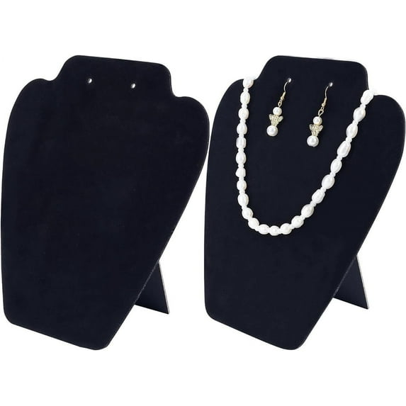 2Pcs Black Velvet Jewelry Necklace Earrings Display Stand 8.3inch Height 3D Jewelry Chain Organizer Mannequin Model Display Stand Small Combination