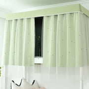 2Pcs Blackout Bed Curtain for Bunk Beds, Dorm Privacy Mosquito Net with Gauze Top