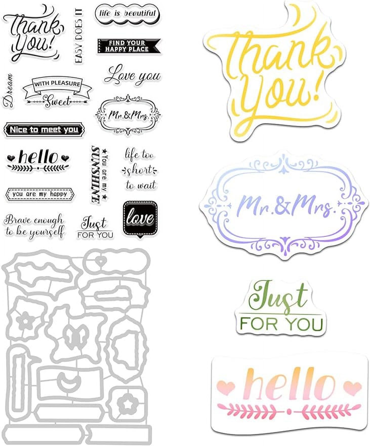 2Pcs Blessing Words Clear Stamps Silicone Cutting Die Painting Stencils ...