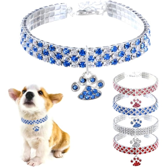 2Pcs Bling Dog Necklace Collar for Small Dogs Rhinestone Puppy Necklace Girl Cute Sparkly Glitter Crystal Diamond Cat Collar for Cat XXS XS Small Medium Breed Female Pets