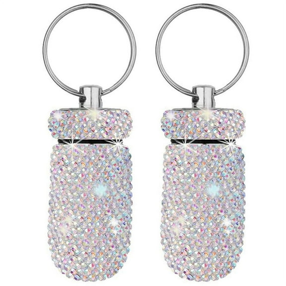 2Pcs Bling Medicine Pill Bottle Capsule Storage Box Mini Portable Rhinestones Crystal Travel Case Tubes(Colorful)