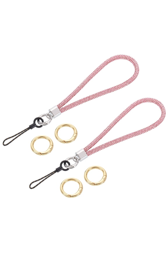 2Pcs Bling Wristlet Lanyards, 5.3" Rhinestone Keychain Strap, Pink