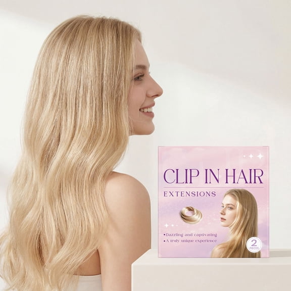 2Pcs Blonde Hair Extensions, Clip in Hair Extensions Blonde Linen Golden High-Temperature Fiber, Clip On Hair Extensions for Women Voluminous Seamless Natural Removable Hairpieces
