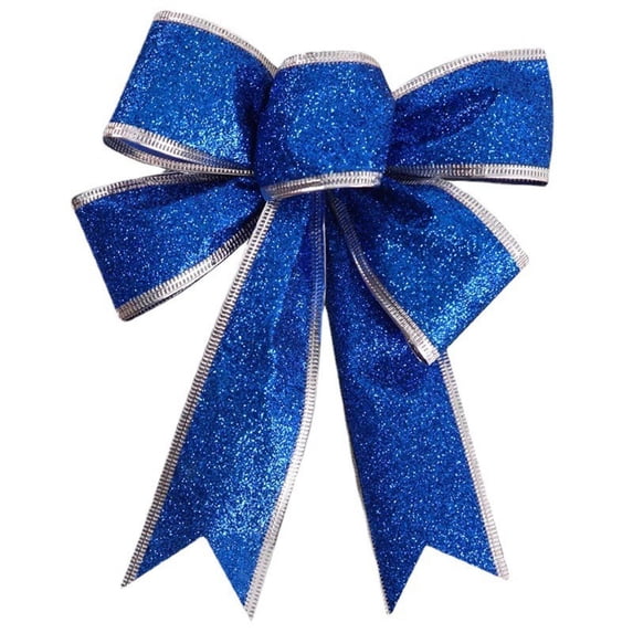 2Pcs Blue Glitter Christmas Bow Christmas Wreath Bow Large Xmas Tree Bowknot with Gold Edge for Christmas Tree Party Gift Present Xmas Decoration,7.87" x 9.84"