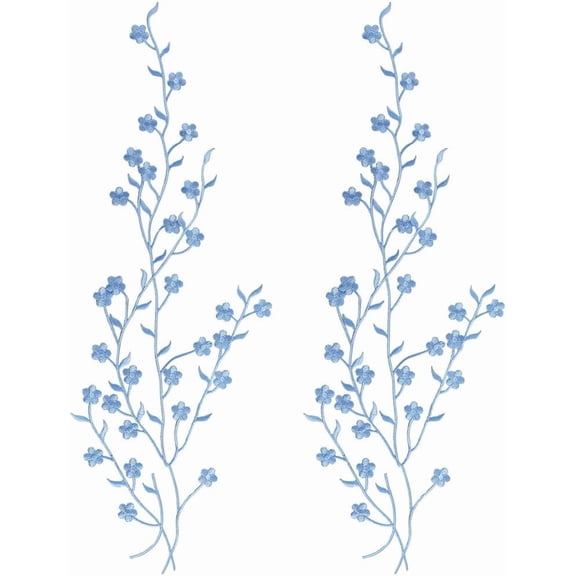 2Pcs Blue Plum Blossom Applique Flower Patch Repair Embroidered Floral Lace Patches Fabric Sticker Iron on Sew on Embroidery Embellishments