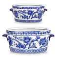 thumbnail image 1 of 2Pcs Blue and White Ceramic Planter Pot Vintage Floral Oval Cachepot Vase Glazed Chinoiserie Porcelain Style Decorative Bowl Vase No Drainage, 1 of 6