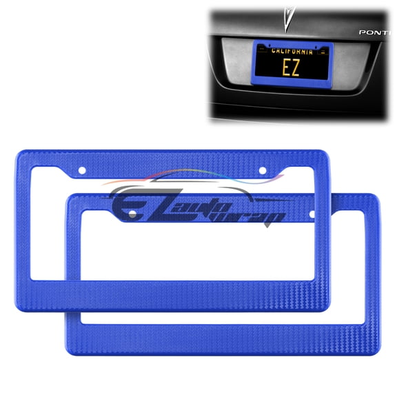 2Pcs Blue Carbon Fiber Printed Style License Plate Frames Front & Rear Bracket Cover