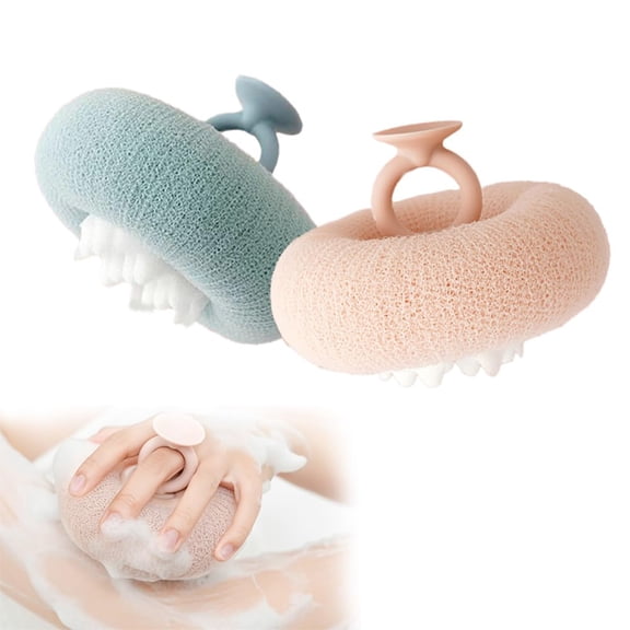 2Pcs Body Scrubber Exfoliator Sunflower Bath Ball, Ultra Soft Sponge Cleaning Brush for Men and Women, Bath Sponge with Handheld Ring