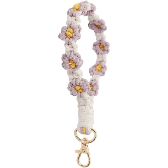 2Pcs Boho Phone Wrist Straps, Braided Cell Phone Lanyard, Flower Phone Charm Strap Smartphone Keychain Wristlet Purse Decoration for Women, Purple