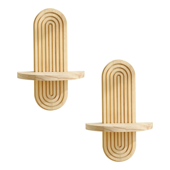 2Pcs Boho Shelves Wall Decor Mid Century Modern Decorative Floating Shelves 11.81inch with Ledge for Indoor Decoration Holding Planter Ornaments (Style 2)