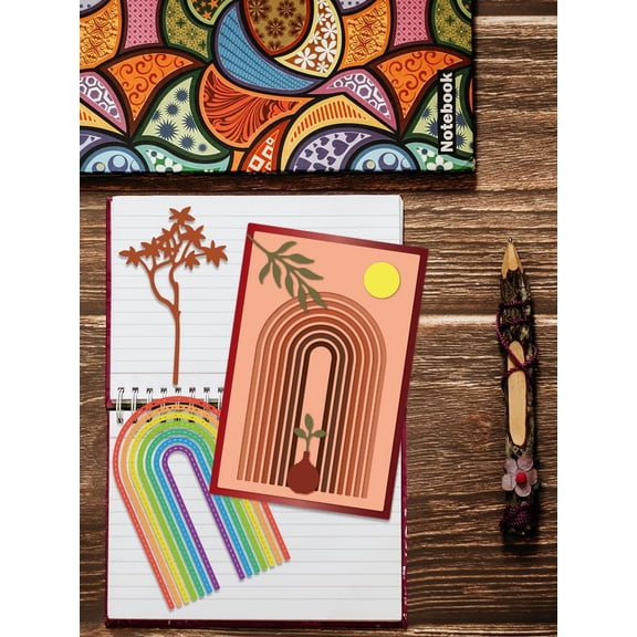 2Pcs Boho Theme Metal Die Cuts Arch DIY Craft Template Stencil Arches Frame Tree Stencil for DIY Scrapbooking Album Decorative Embossing Making 100~111x70~74x0.8mm Silver