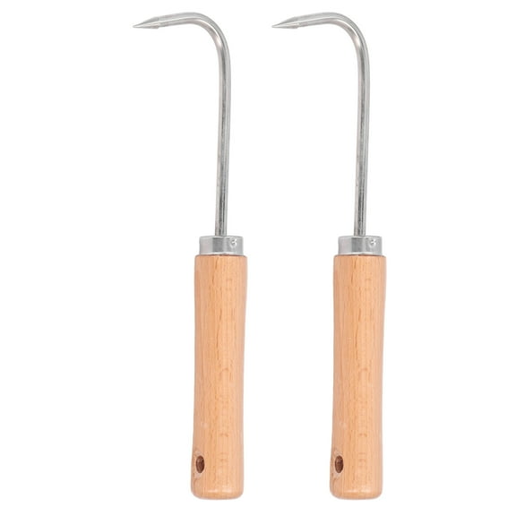 2Pcs Bonsai Root Hook Stainless Steel Gardening Digging Tools with Wooden Handle 1 Claw 240mm Daboolka