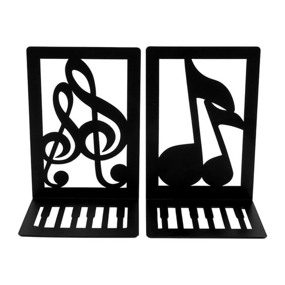 2Pcs Book Ends for Shelves Hollowed Musical Note Metal Bookends Heavy Duty Book End Decorative Book Stoppers for Shelves