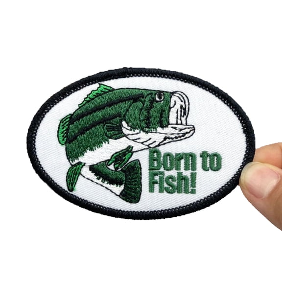 2Pcs Born to Fish Embroidered Appliques Patch with Hook and Loop Fastener Backing- Punk Style Tactical Crochet Badge Suitable for Vests,Jackets, Backpacks,and Clothing