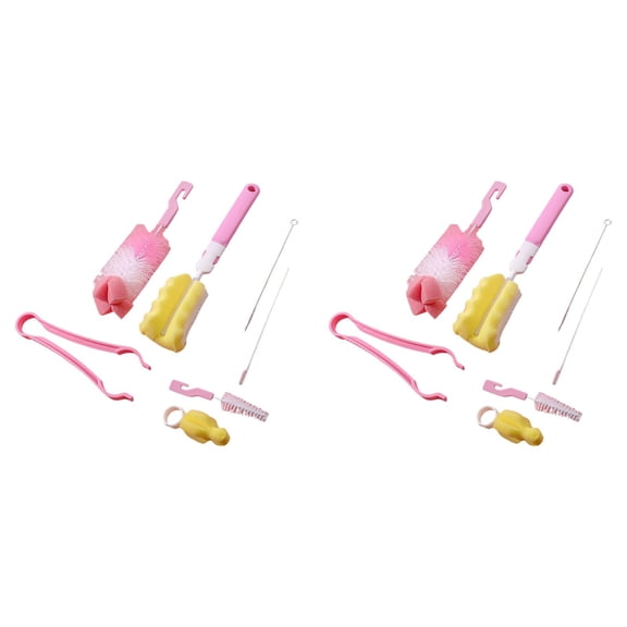 2Pcs Bottle Cleaning Brush Set of 2, Sponge Bottle Brushes for Standard and Wide Mouth Baby Bottles, Pink