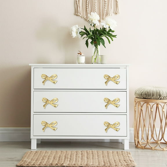 2Pcs Bow Cabinet Handle Solid Brass Bow Shape Drawer Pull Decorative Bow Cupboard Pull Gold Bow Furniture Door Pull Hardware Wardrobe Door Handle for Cabinet Bookcase Drawer