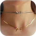 thumbnail image 1 of 2Pcs Bow Choker Necklaces for Women Dainty Bow Knot Earrings for Women Stainless Steel Hypoallergenic, 1 of 5