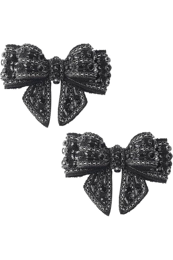 2Pcs Bow Detachable Shoe Decorations Rhinestone Applique Shoe Bow Decorative Shoes Accessory Crystal Bowknot Shoe Patches Black