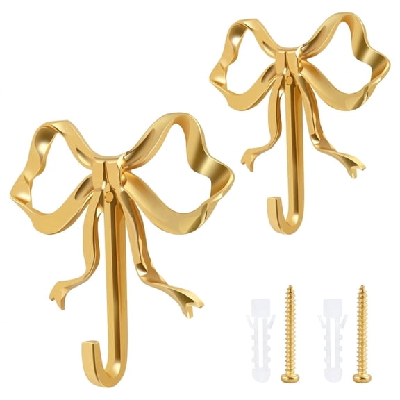 2Pcs Bow Hook 2 Size 3.54*3.62/2.6*2.6in Delicate Bow Coats Hook Brass Bow Knot Hook Beautiful Bowknot Wall Hook Stylish Bow Hat Hook for Home Office