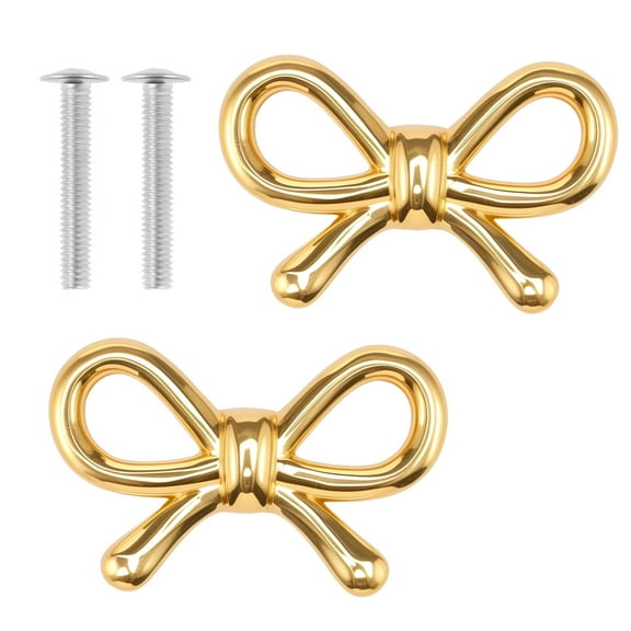 2Pcs Bow Shape Drawer Knobs Gold Brass Cabinet Pulls with Screws Decorative Cupboard Handles for Dresser Wardrobe Drawer Cabinet