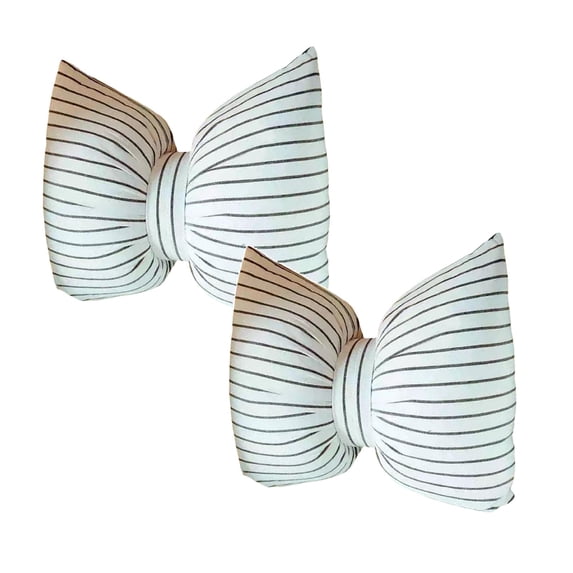 2Pcs Bow Shaped Pillow, Decorative Sofa Throw Pillows 9.8X7.1", Striped Black And White Reversible Pillow Cushions For Couch Bed Sofa Office Car Decor Neck Waist, Hand Made Cotton, Detachable To Wash